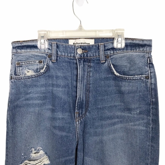 Reformation Julia Blue Crop High Rise Cigarette Jeans - Picture 4 of 10